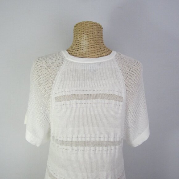 Banana Republic Women XL White SS Cotton Blend Empire Waist Cardigan Lace Detail - Picture 8 of 9